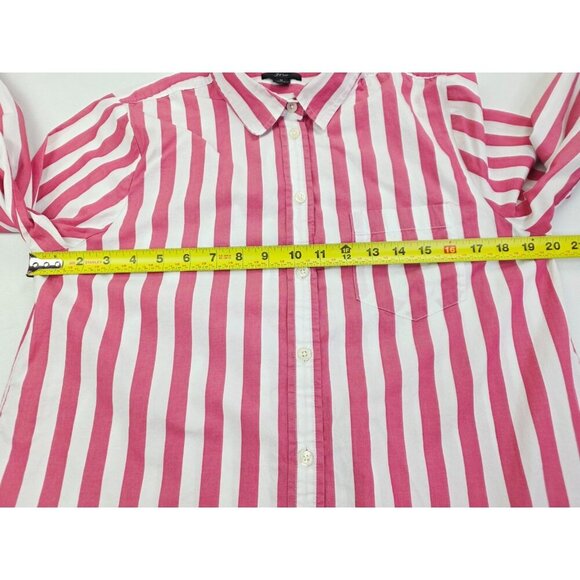 J. Crew Size Medium Womens Red White Stripe Long Sleeve Cotton Pocket Shirt - Picture 3 of 9